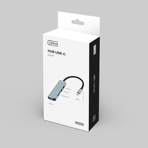 HUB USB-C 5 em 1, 2 portas USB 2.0, 1 porta USB 3.0, 1 leitor SD, 1 leitor Micro SD 1, JL-CX04-1B, 2Plug - BT 1 UN