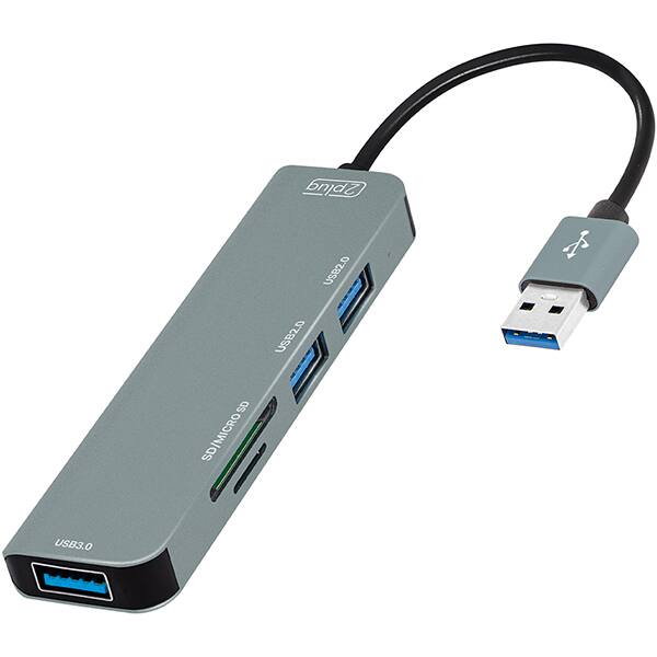 HUB USB 3.0 5 em 1, 2 portas USB 2.0, 1 porta USB 3.0, 1 leitor SD, 1 leitor Micro SD 1, JL-CX04CA, 2Plug - BT 1 UN