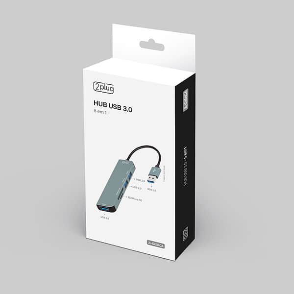 HUB USB 3.0 5 em 1, 2 portas USB 2.0, 1 porta USB 3.0, 1 leitor SD, 1 leitor Micro SD 1, JL-CX04CA, 2Plug - BT 1 UN