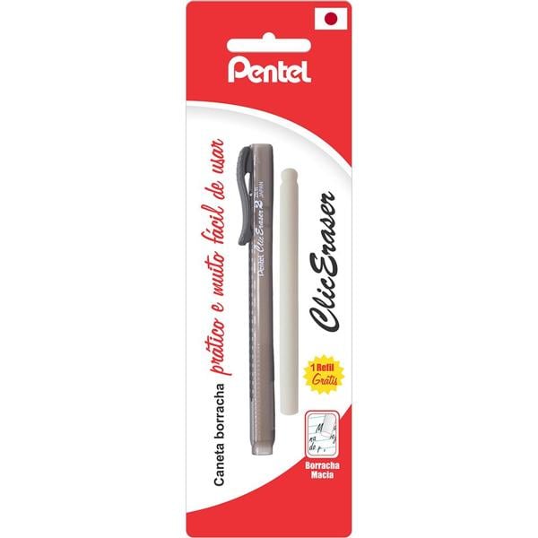 Caneta Borracha Click com 01 refil adicional, Fumê, Pentel - BT 1 UN