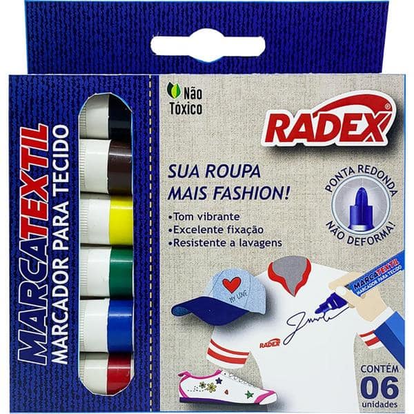 Caneta para tecido Marcatextil 6 cores sortidas, 9886, Radex - CX 1 UN