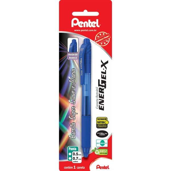 Caneta Gel Retrátil Energel-X 0,7mm Azul, SM-BL107-CN6 - Pentel BT 1 UN