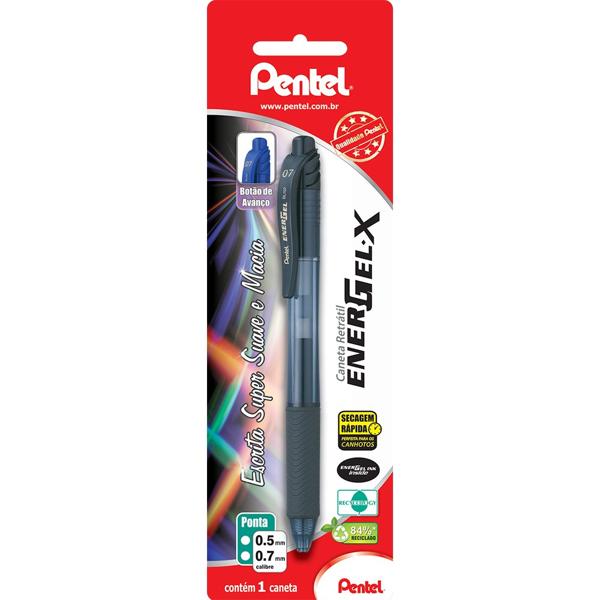 Caneta Gel Retrátil Energel-X 0,7mm Preta, SM-BL107-AN6 - Pentel BT 1 UN