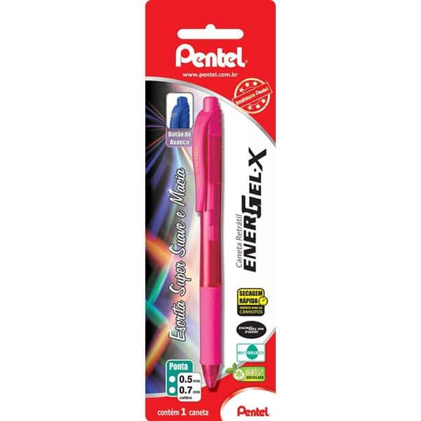 Caneta Gel Retrátil Energel-X 0,7mm Rosa, SM-BL107-PN6 - Pentel BT 1 UN