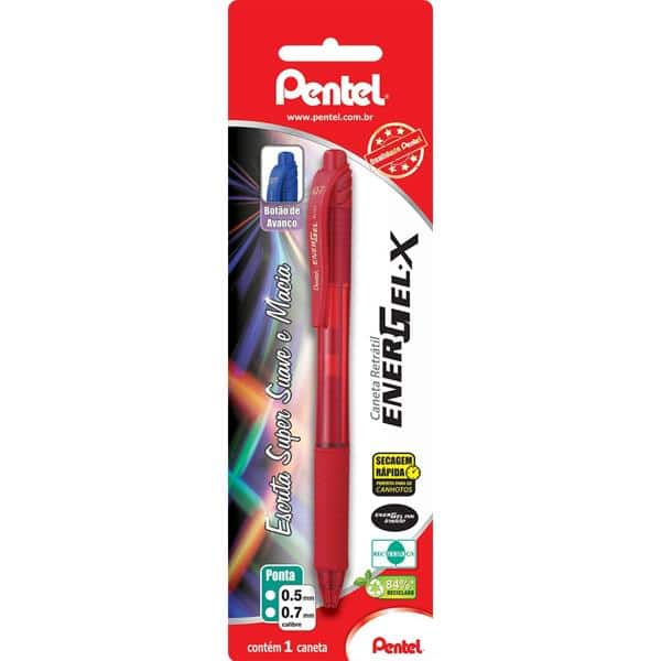 Caneta Gel Retrátil Energel-X 0,7mm Vermelha, SM-BL107-BN6 - Pentel BT 1 UN