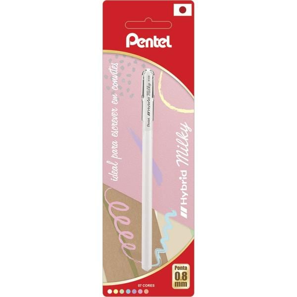 Caneta gel hybrid milk, 0.8mm, Branco, SM/K108-PW, Pentel - BT 1 UN