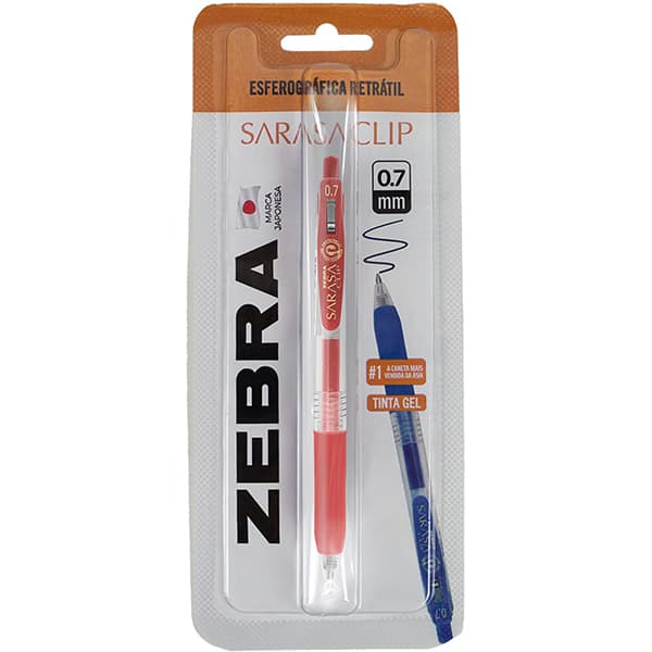 Caneta esferográfica gel, 0,7mm, Sarasa Clip, Vermelha, 23.085, Zebra - BT 1 UN Caneta esferográfica gel, 0,7mm, Sarasa Clip, Vermelha, 23.085, Zebra - BT 1 UN
