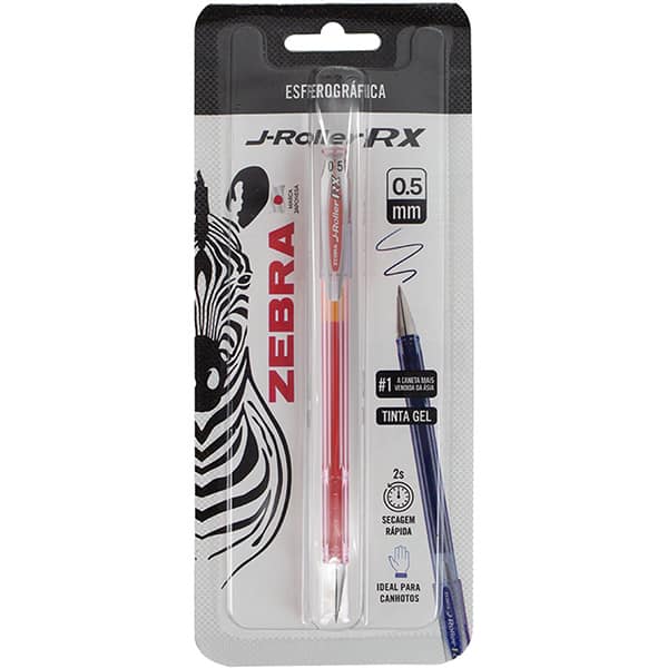 Caneta esferográfica gel, 0,5mm, J-Roller, Vermelha, 23.045, Zebra - BT 1 UN Caneta esferográfica gel, 0,5mm, J-Roller, Vermelha, 23.045, Zebra - BT 1 UN