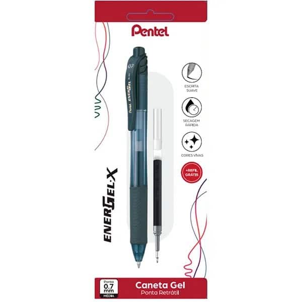 Caneta esferográfica retrátil + Refil, Preta, Ponta 0,7mm, Energel, SM/BL107, Pentel - BT 1 UN Caneta esferográfica retrátil + Refil, Preta, Ponta 0,7mm, Energel, SM/BL107, Pentel - BT 1 UN