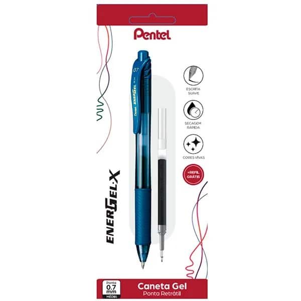 Caneta esferográfica retrátil + Refil, Azul, Ponta 0,7mm, Energel, SM/BL107, Pentel - BT 1 UN Caneta esferográfica retrátil + Refil, Azul, Ponta 0,7mm, Energel, SM/BL107, Pentel - BT 1 UN