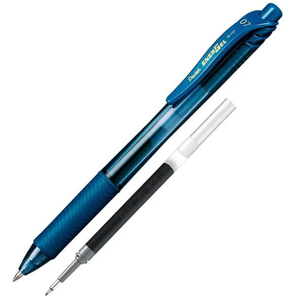 Caneta esferográfica retrátil + Refil, Azul, Ponta 0,7mm, Energel, SM/BL107, Pentel - BT 1 UN Caneta esferográfica retrátil + Refil, Azul, Ponta 0,7mm, Energel, SM/BL107, Pentel - BT 1 UN