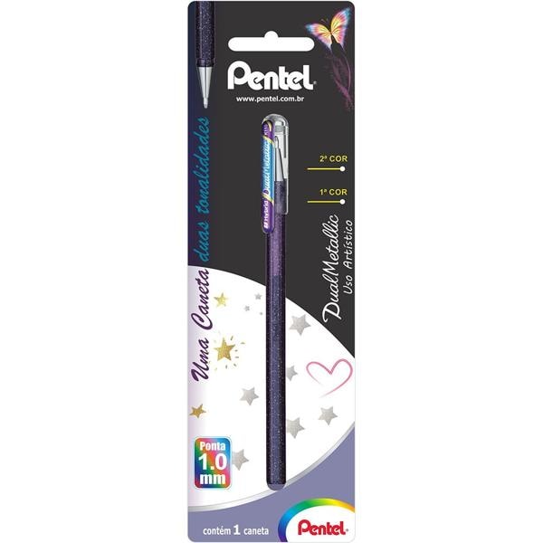 Caneta Gel Dual Metallic 1.0mm Violeta e Azul, SM-K110-DVX6 - Pentel BT 1 UN