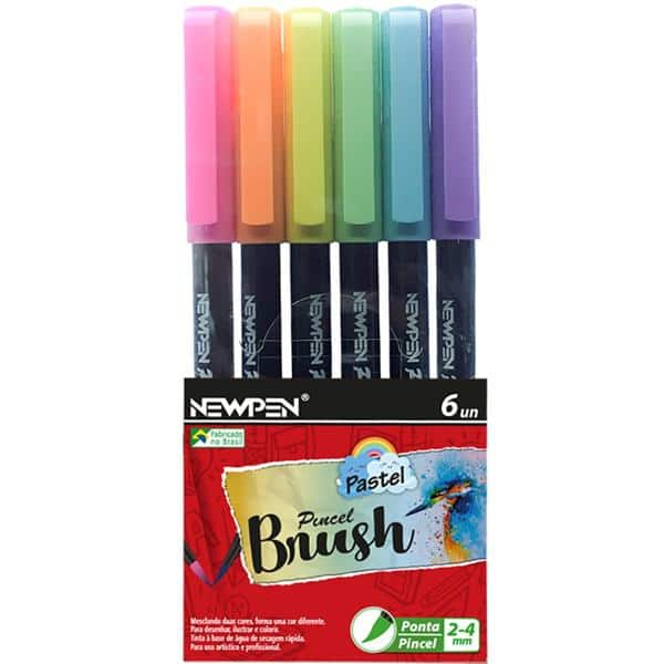 Caneta pincel Brush Pen pastel 6 cores 17.032 Newpen BT 1 UN