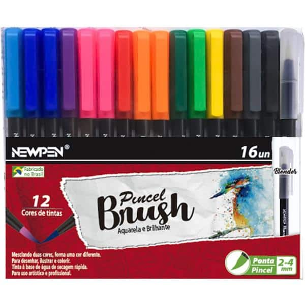 Caneta pincel Brush Pen blender 16 cores 17.025 Newpen BT 1 UN