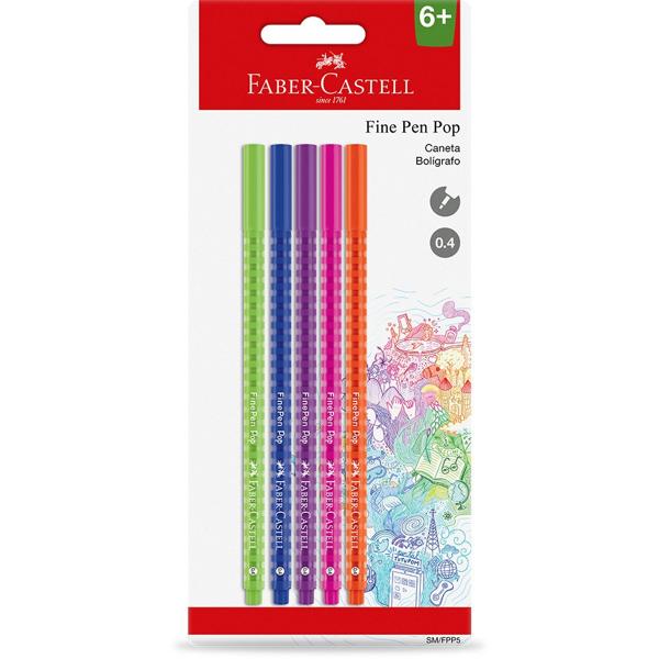 Caneta Fine Pen Pop 0.4mm, Faber-Castell BT 5 UN Caneta Fine Pen Pop 0.4mm, Faber-Castell BT 5 UN