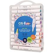 Pincel marcador, Ponta dupla 2,0mm e 6,0 mm, Chanfrada e Bullet, 24 cores, Cis - ET 24 UN Pincel marcador, Ponta dupla 2,0mm e 6,0 mm, Chanfrada e Bullet, 24 cores, Cis - ET 24 UN