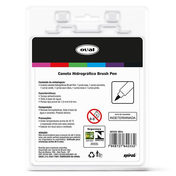 Caneta pincel Brush Pen, 6 cores, Oval - BT 6 UN Caneta pincel Brush Pen, 6 cores, Oval - BT 6 UN