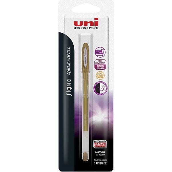 Caneta gel noble, metal ouro, 0,7mm, UM120NM, Uniball - BT 1 UN