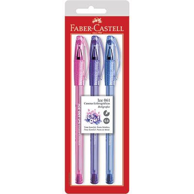Caneta Esferográfica Ice 061 Colors 0.8mm 3 Cores Faber-Castell BT 3 UN Caneta Esferográfica Ice 061 Colors 0.8mm 3 Cores Faber-Castell BT 3 UN