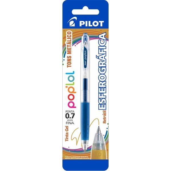 Caneta gel retrátil 0,7mm Pop LoL azul metálico BLPL7 Pilot BT 1 UN