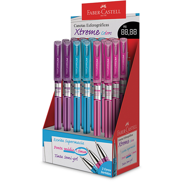 Caneta esferográfica gel, 1.0mm, Xtreme, Cores sortidas, Faber-Castell - CX 18 UN Caneta esferográfica gel, 1.0mm, Xtreme, Cores sortidas, Faber-Castell - CX 18 UN