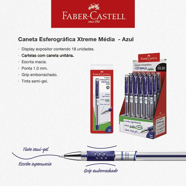 Caneta esferográfica gel, 1.0mm, Xtreme, Azul, Faber-Castell - CX 18 UN