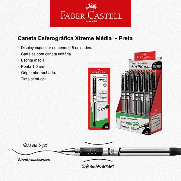 Caneta esferográfica gel, 1.0mm, Xtreme, Preta, Faber-Castell - CX 18 UN