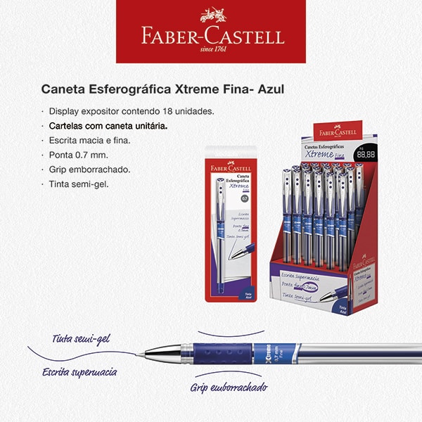 Caneta esferográfica gel, 0,7mm, Xtreme, Azul, Faber-Castell - CX 18 UN