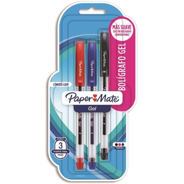 Caneta Gel 0,7mm, Econogel, Preta, Azul e Vermelha, 2066238, Paper Mate - BT 3 UN