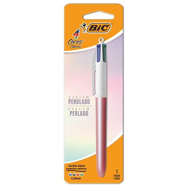 Caneta Esferográfica Retrátil BIC, 4 Cores Clássicas, Rosa Perolado, Ponta Média de 1.0mm, 530018, BT 1 UN Caneta Esferográfica Retrátil BIC, 4 Cores Clássicas, Rosa Perolado, Ponta Média de 1.0mm, 530018, BT 1 UN