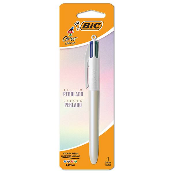 Caneta Esferográfica Retrátil BIC, 4 Cores Clássicas, Branco Perolado, Ponta Média de 1.0mm, 530019, BT 1 UN