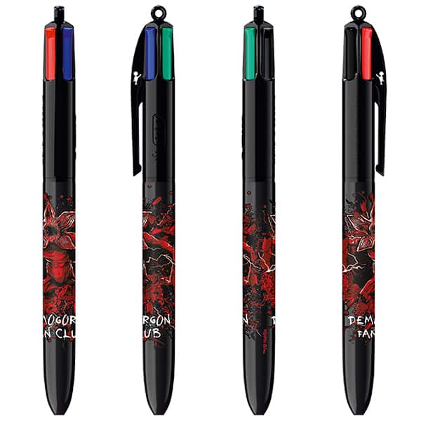 Caneta Esferográfica Retrátil BIC, 4 Cores Clássicas, Stranger Things, Corpo 5ª temporada, Sortidas, Ponta Média de 1.0mm, 530007, CX 12 UN