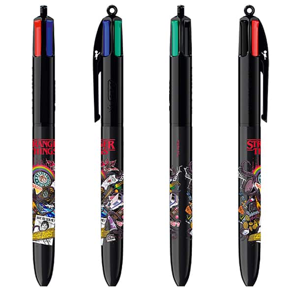 Caneta Esferográfica Retrátil BIC, 4 Cores Clássicas, Stranger Things, Corpo 5ª temporada, Sortidas, Ponta Média de 1.0mm, 530007, CX 12 UN