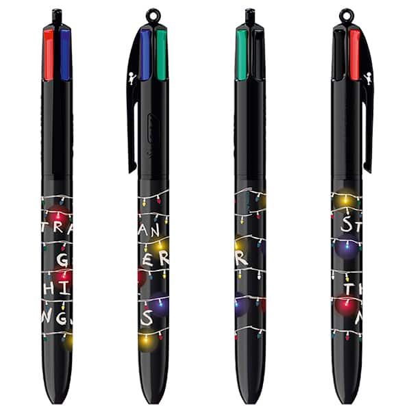 Caneta Esferográfica Retrátil BIC, 4 Cores Clássicas, Stranger Things, Corpo 1ª a 4ª temporada, Sortidas, Ponta Média de 1.0mm, 530029, CX 12 UN