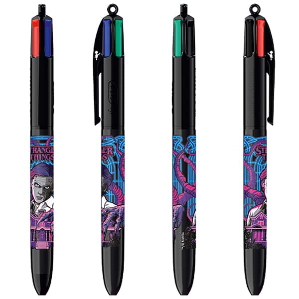 Caneta Esferográfica Retrátil BIC, 4 Cores Clássicas, Stranger Things, Corpo 1ª a 4ª temporada, Sortidas, Ponta Média de 1.0mm, 530029, CX 12 UN