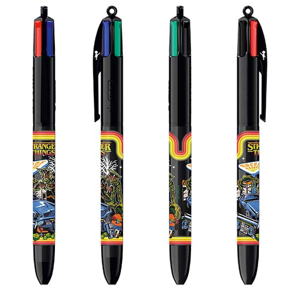 Caneta Esferográfica Retrátil BIC, 4 Cores Clássicas, Stranger Things, Corpo 1ª a 4ª temporada, Sortidas, Ponta Média de 1.0mm, 530029, CX 12 UN