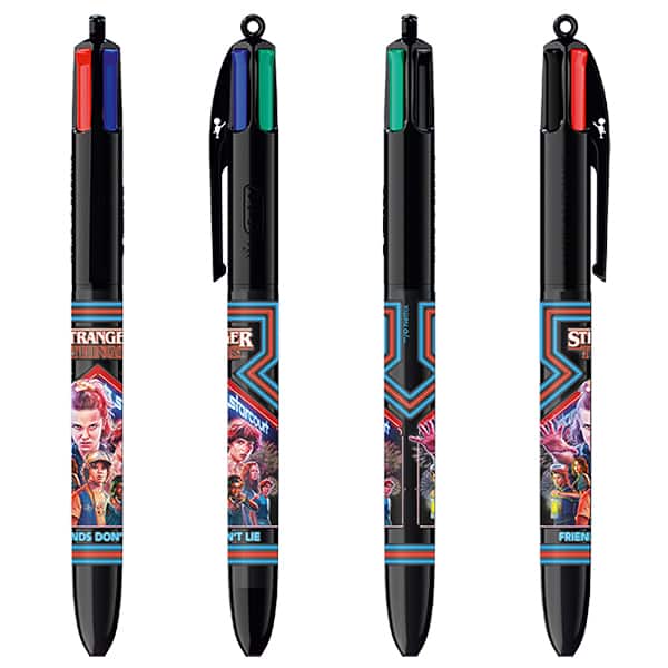 Caneta Esferográfica Retrátil BIC, 4 Cores Clássicas, Stranger Things, Corpo 1ª a 4ª temporada, Sortidas, Ponta Média de 1.0mm, 530029, CX 12 UN