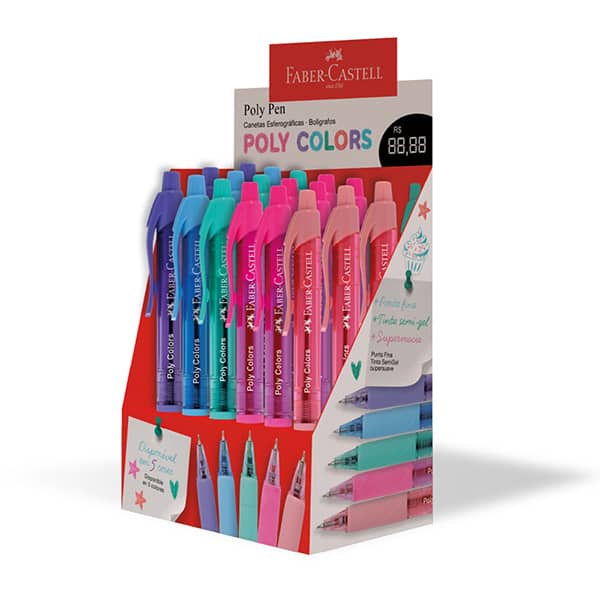 Caneta Esferográfica retrátil Poly Colors, 0.7, Faber-Castell - DP 18 UN