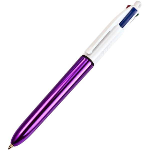 Caneta Esferográfica Retrátil BIC, 4 Cores Clássicas, Corpo Roxo Metálico, Ponta Média de 1.0mm, 929816 - BT 1 UN