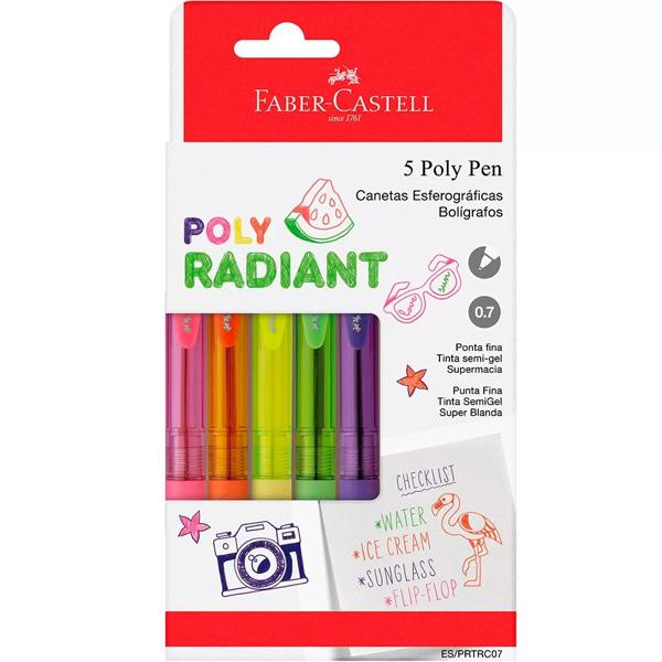 Caneta Esferográfica Poly 0.7mm Faber-Castell, Radiant Colors CX 5 UN Caneta Esferográfica Poly 0.7mm Faber-Castell, Radiant Colors CX 5 UN