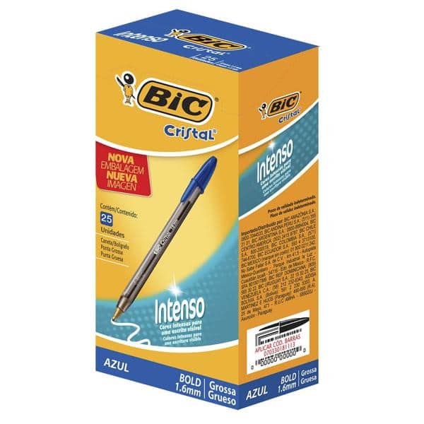 Caneta esferográfica Cristal Bold 1.6 azul 884633 Bic CX 25 UN