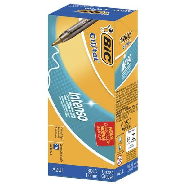 Caneta esferográfica Cristal Bold 1.6 azul 884633 Bic CX 25 UN