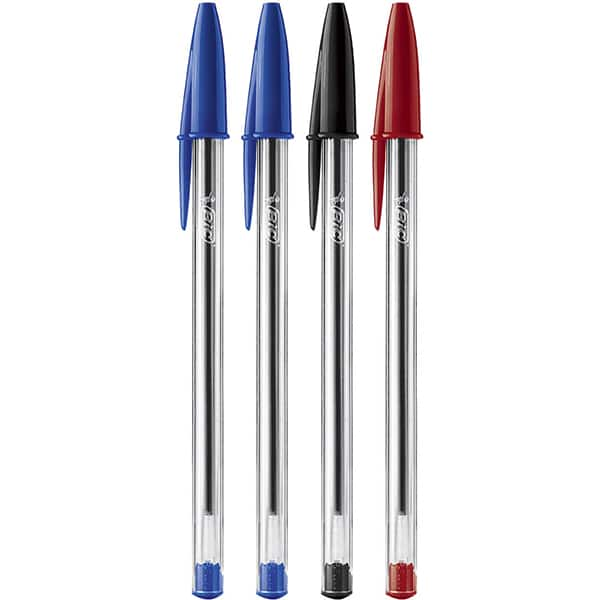 Caneta Esferográfica BIC Escrita Média Cristal Dura Mais, 2 Canetas Azuis, 1 Caneta Vermelha e 1 Caneta Preta, BT 4 UN