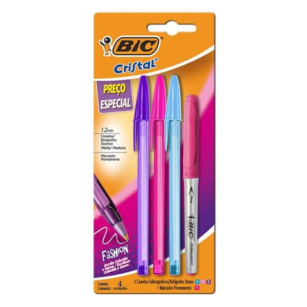 Kit Fashion, Caneta esferográfica e marcador, 935271, Bic - BT 4 UN