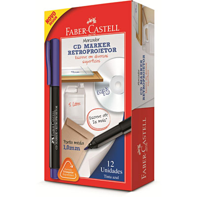 Marcador CD Marker Retroprojetor Azul Faber-Castell CX 12 UN Marcador CD Marker Retroprojetor Azul Faber-Castell CX 12 UN