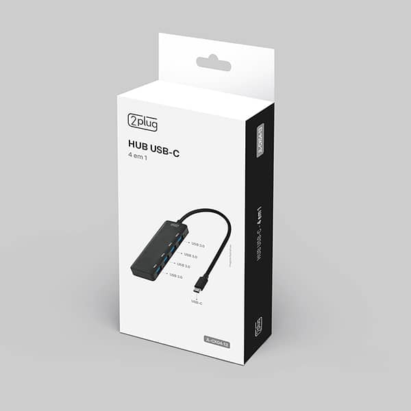 HUB USB-C 4 em 1, 4 portas USB 3.0, JL-CX04-13, 2Plug - PT 1 UN