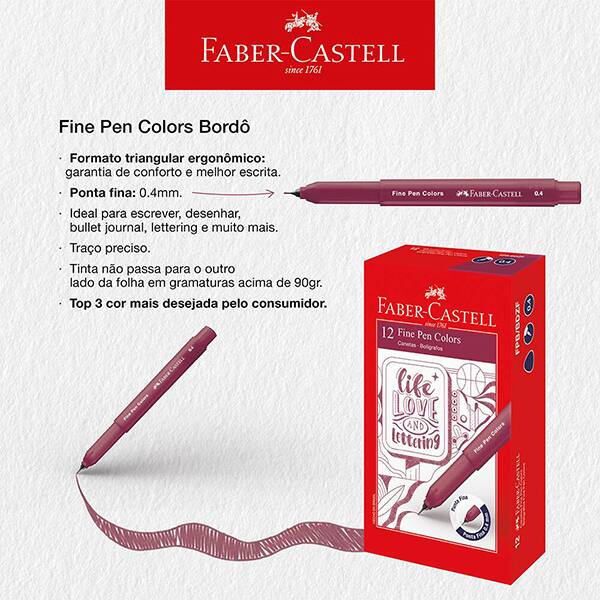 Caneta Hidrográfica Fine Pen 0.4mm, Bordô, Faber-Castell - 1 UN