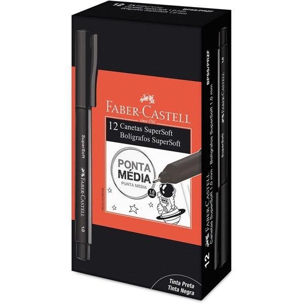 Caneta SuperSoft Pen Preto, 1.0mm, Faber-Castell - CX 12 UN