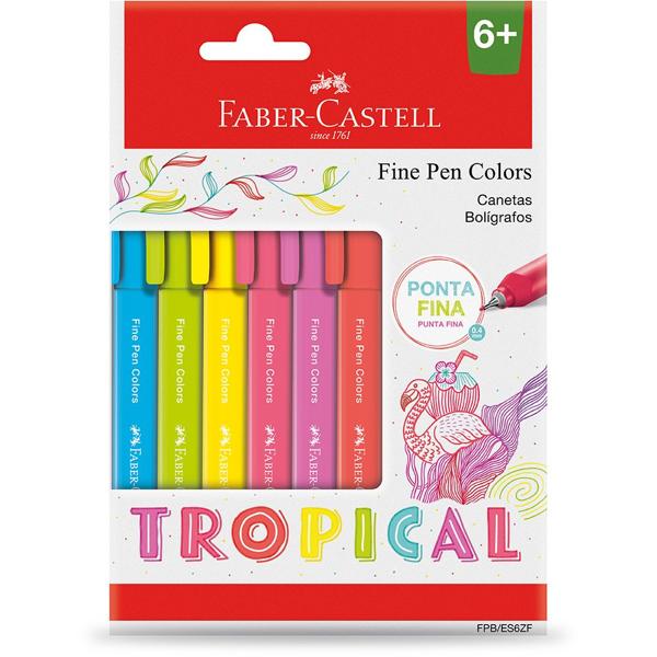 Caneta Fine Pen Color Tropical, 0.4mm, Faber-Castell - BT 6 UN Caneta Fine Pen Color Tropical, 0.4mm, Faber-Castell - BT 6 UN