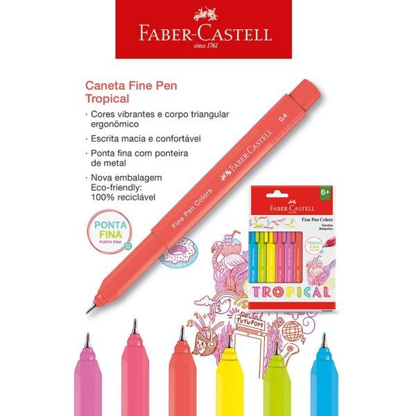 Caneta Fine Pen Color Tropical, 0.4mm, Faber-Castell - BT 6 UN